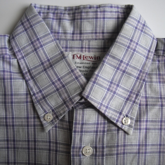 T.M.Lewin Purple with Gray Twill Plaid Long Sleeve - Picture 4 of 8